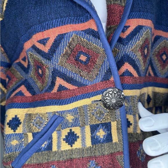 New Identity Blue and Red Geometric Blazer with Open Front Western Style. - Picture 7 of 14